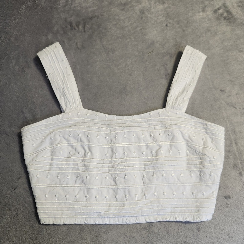 NEW Avec Les Filles Top 2 White Embroidered Cotton Crop Tank Sleeveless Blouse